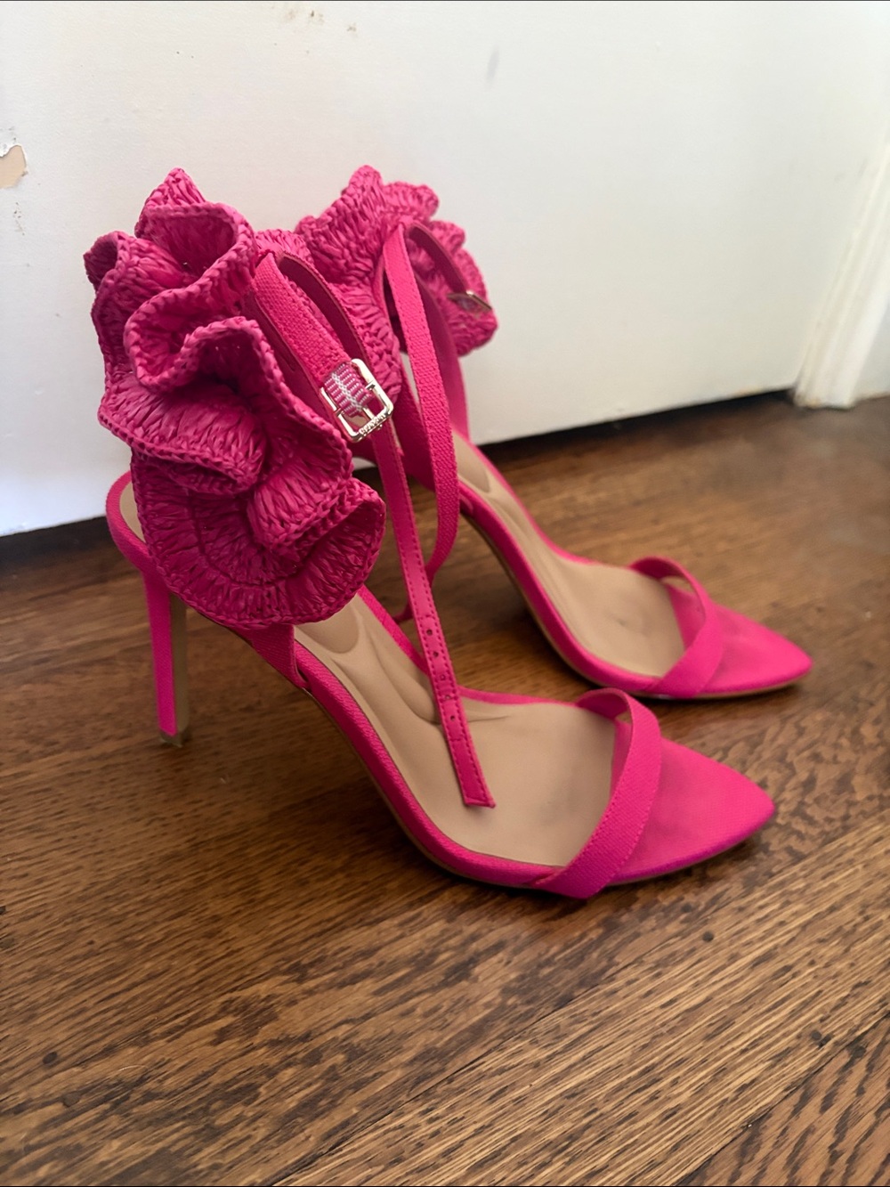 INC International Concepts Hot Pink Ruffle Ankle-Strap Stilettos